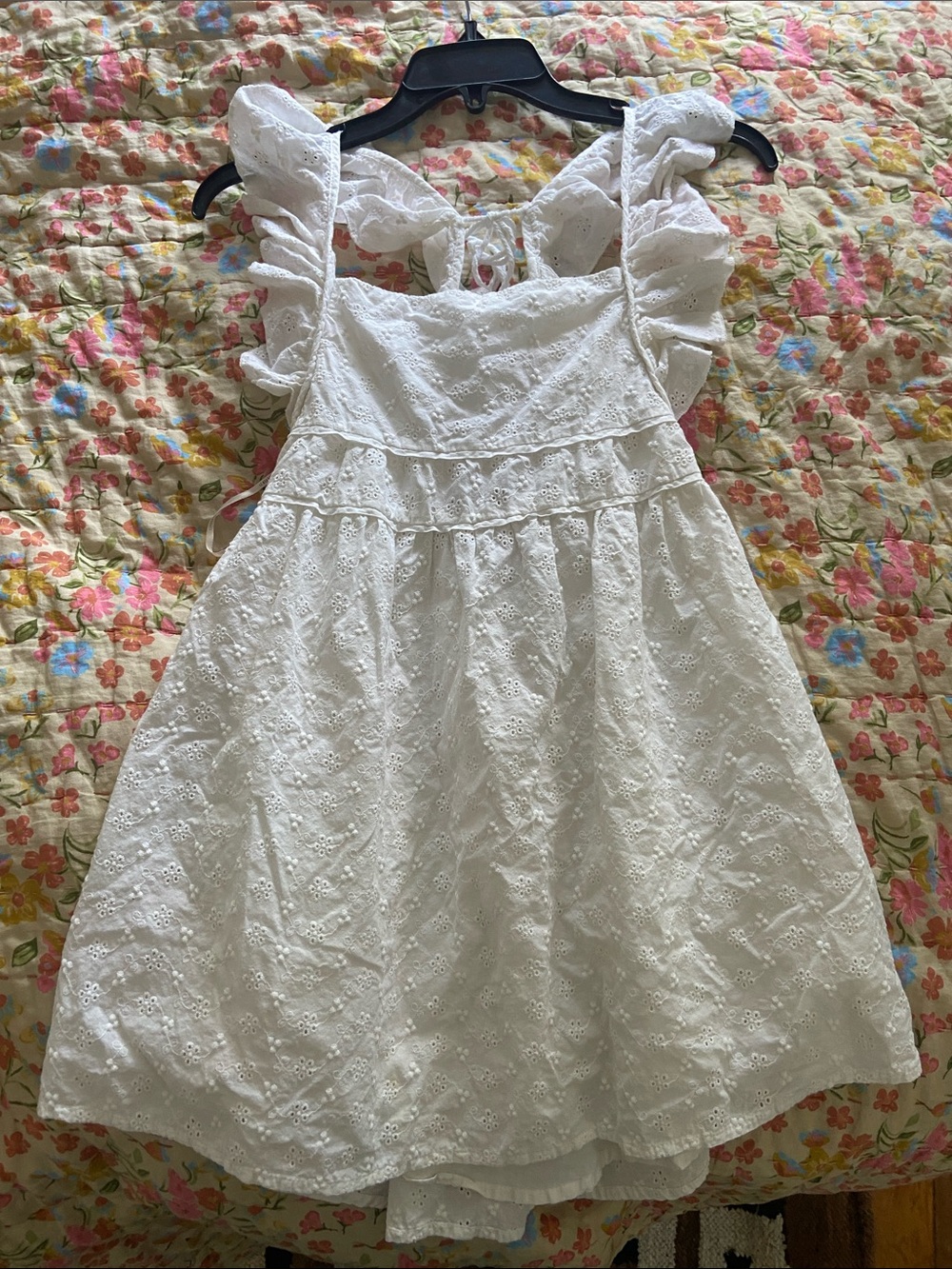 Forever 21 White Eyelet Ruffle Strap Babydoll Mini Dress Small